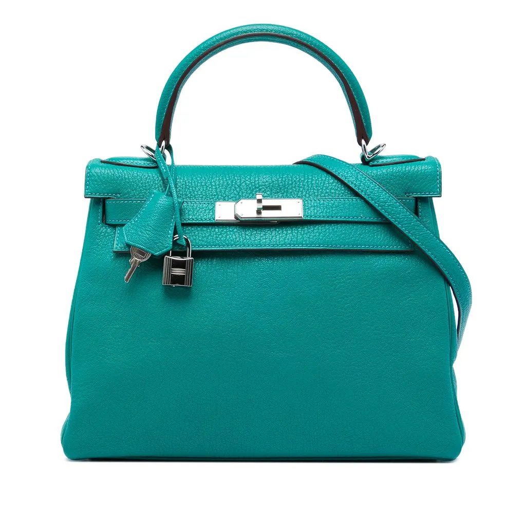 Hermès Clemence Kelly II Retourne 28 Blue Leather Very good - Front View