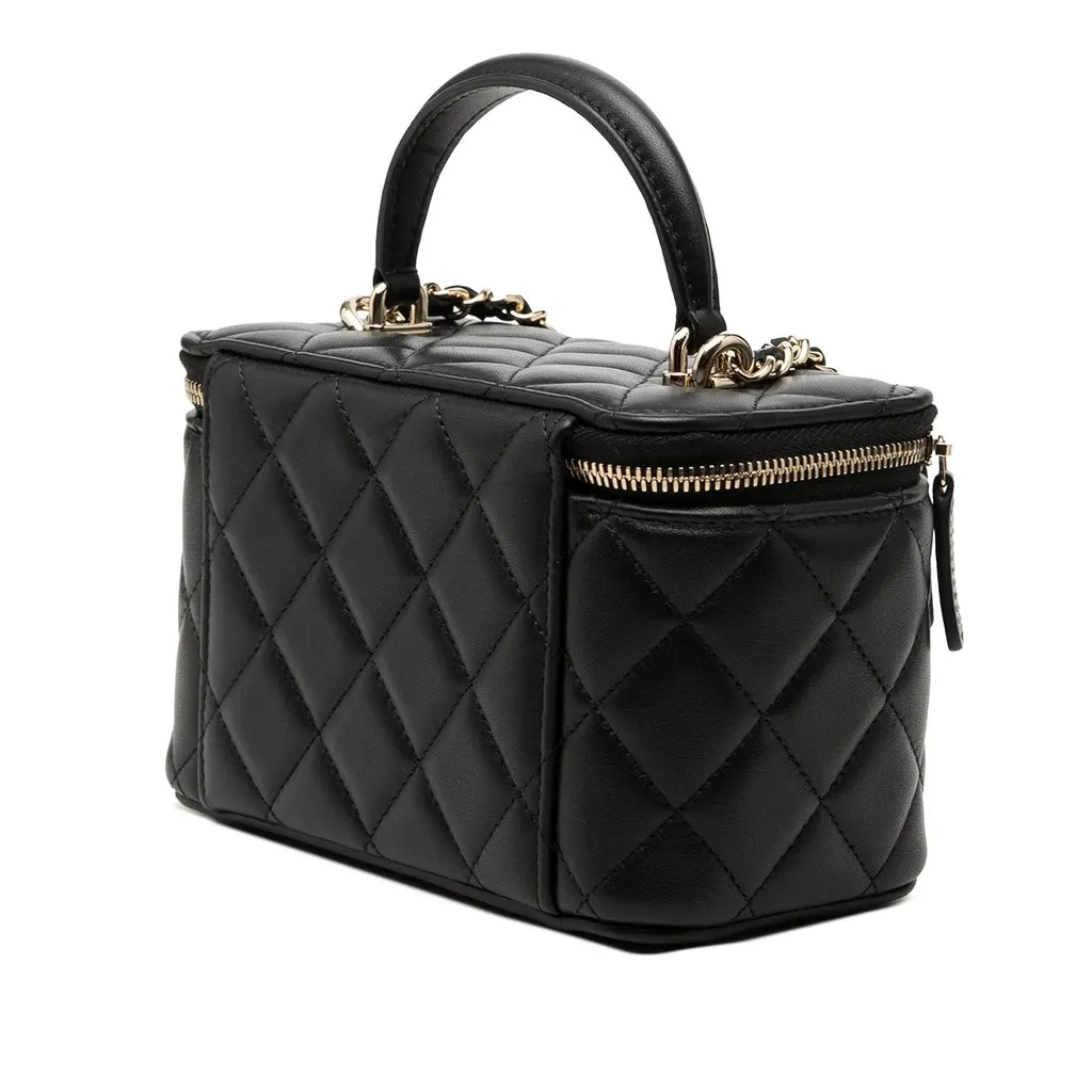 Chanel Small Lambskin Top Handle Vanity Case with Chain Black Leather Very good - Back View