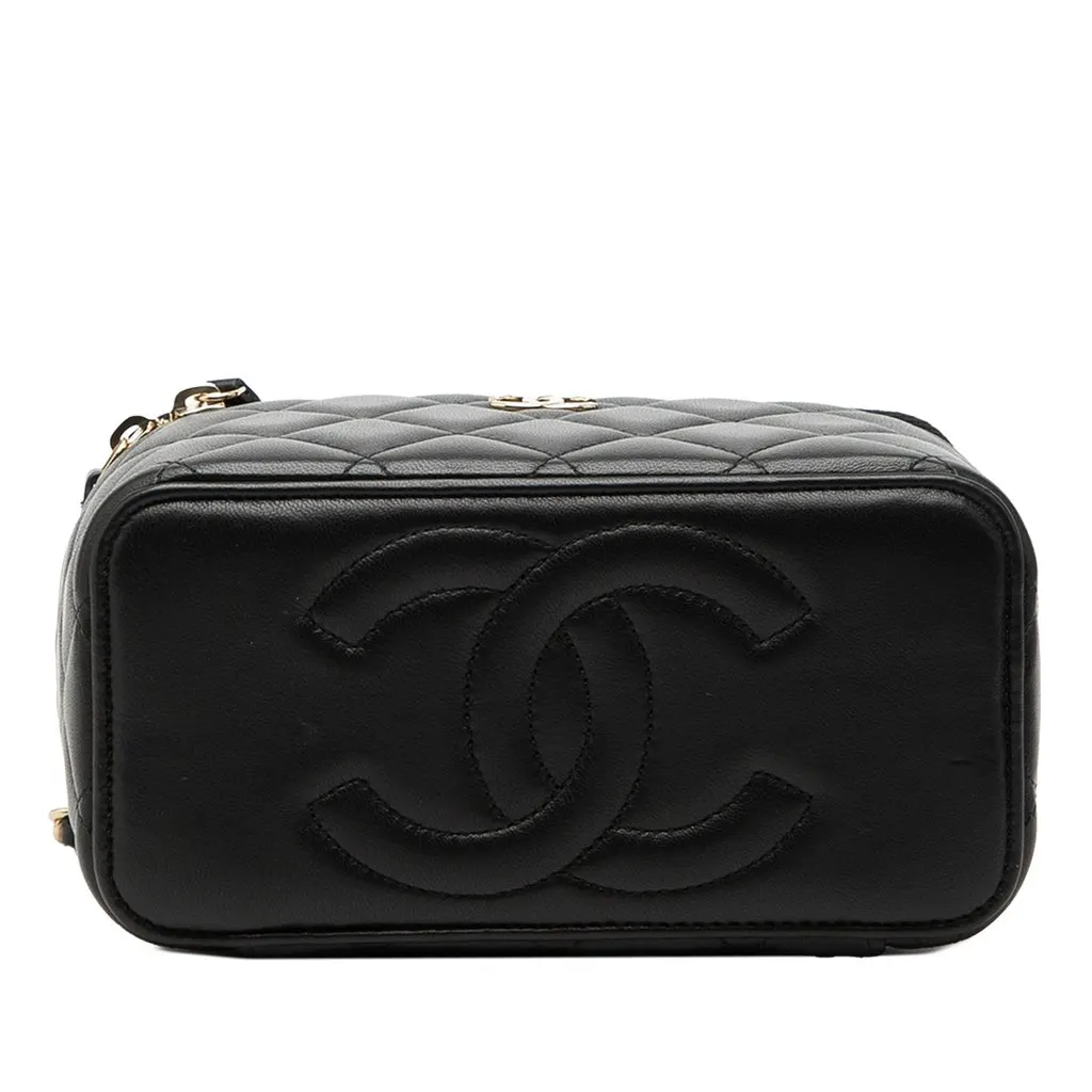 Chanel Small Lambskin Top Handle Vanity Case with Chain Black Leather Very good - Inside View
