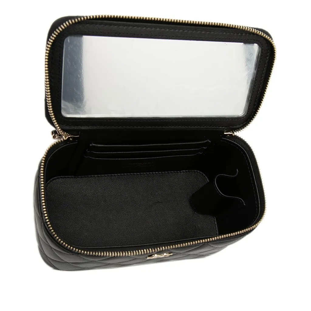 Chanel Small Lambskin Top Handle Vanity Case with Chain Black Leather Very good - Model View