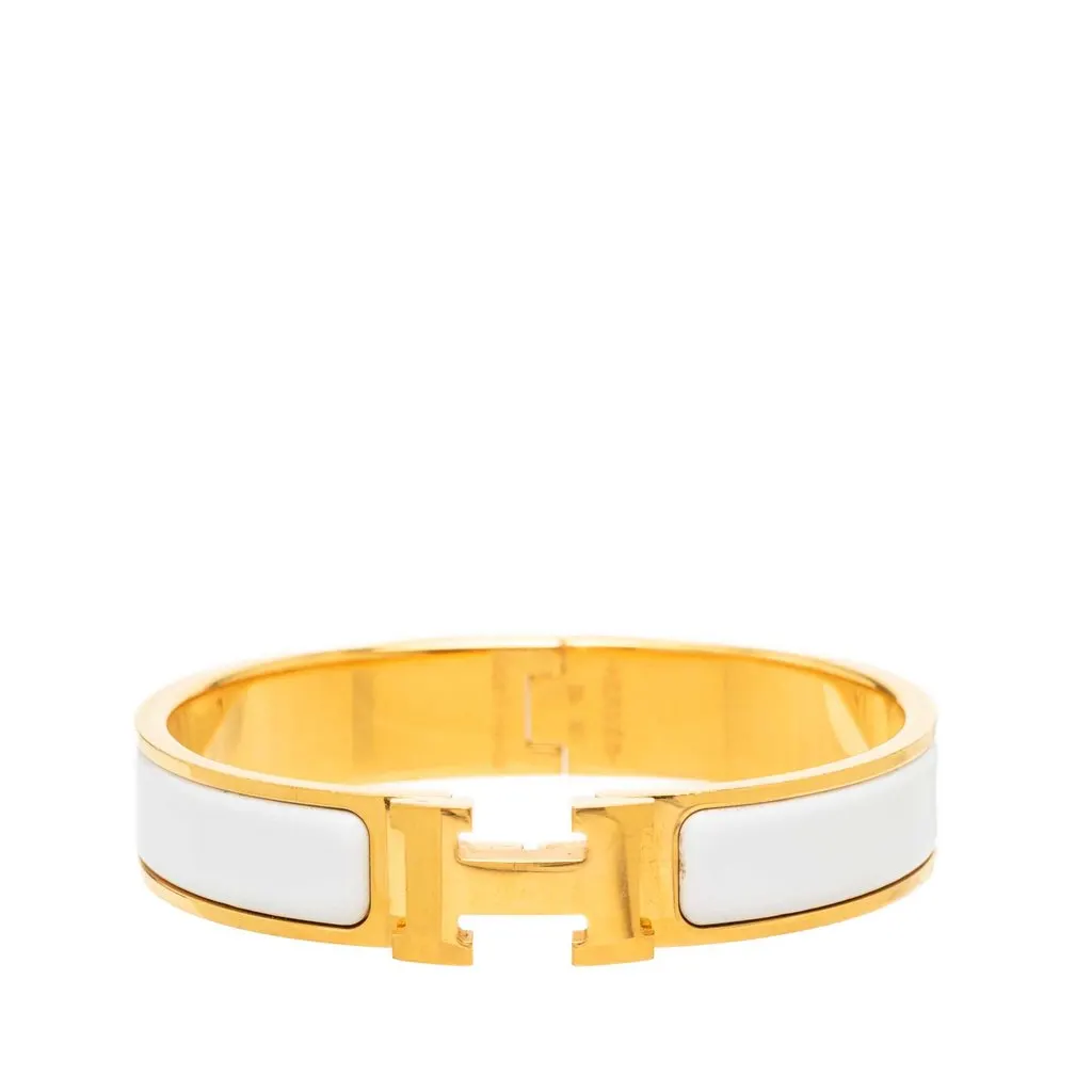 Hermès Narrow Enamel Clic H Bracelet PM White Very good - Front View
