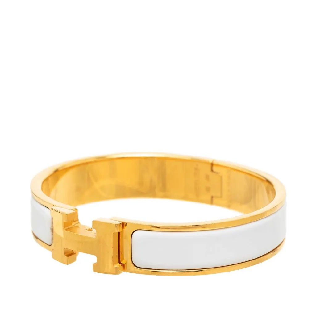 Hermès Narrow Enamel Clic H Bracelet PM White Very good - Back View