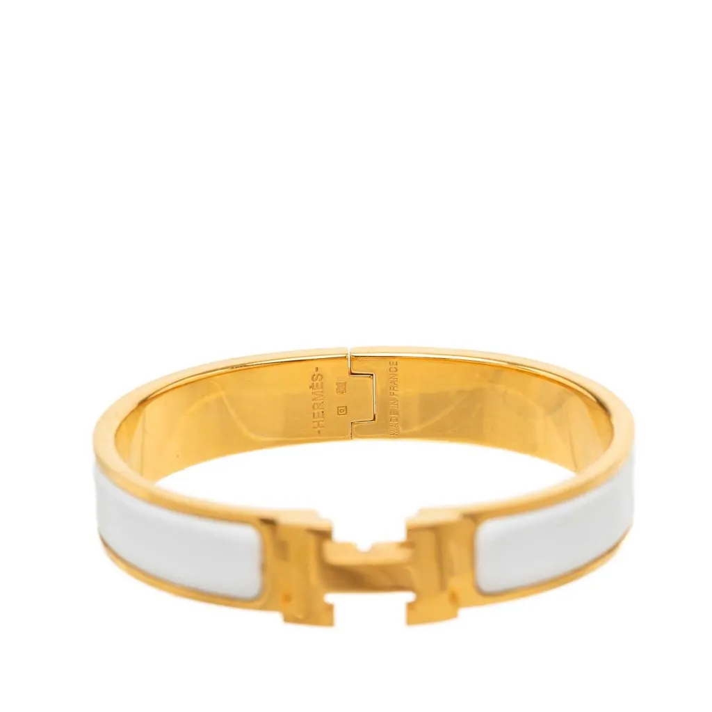 Hermès Narrow Enamel Clic H Bracelet PM White Very good - Model View