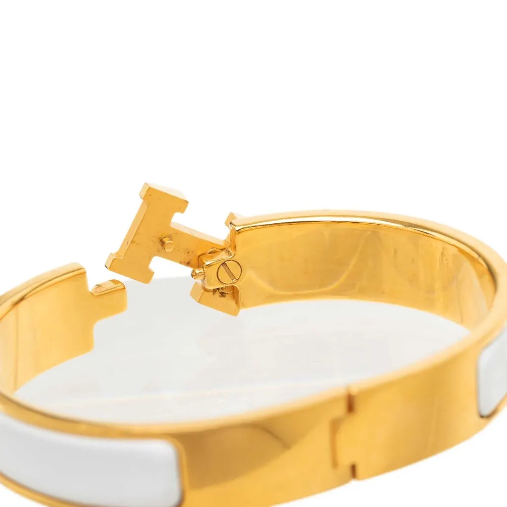 Hermès Narrow Enamel Clic H Bracelet PM White Very good - Box View