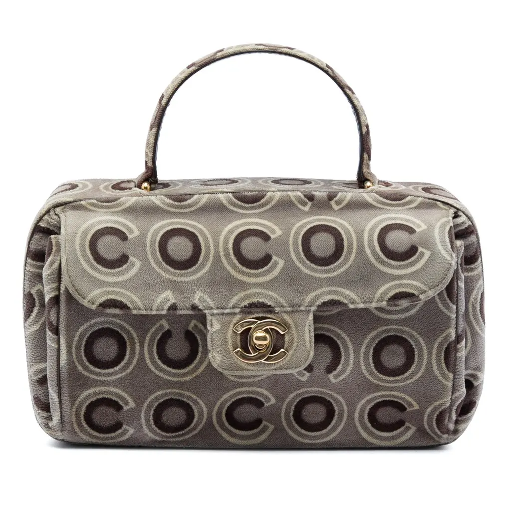 Chanel Coco Velvet Flap Box Top Handle Bag Brown Very good - Front View
