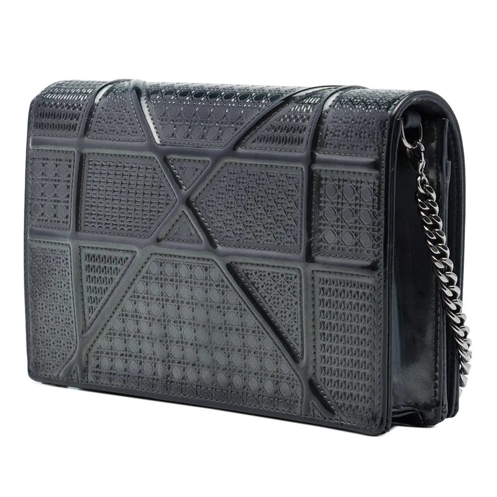 Dior Metallic Patent Microcannage Diorama Wallet on Chain Black Leather Good - Back View