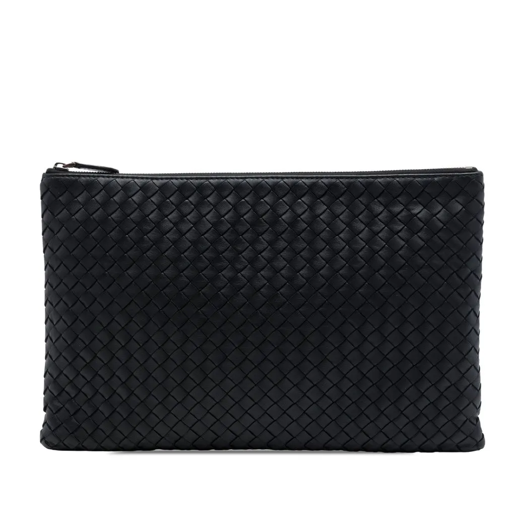 Bottega Veneta Nappa Intrecciato Clutch Black Leather Very good - Front View