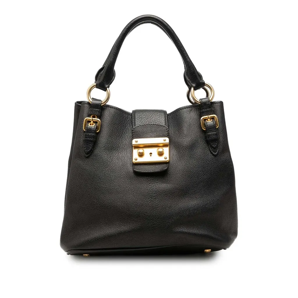 Miu Miu Goatskin Madras Satchel Black Leather Very good - Front View