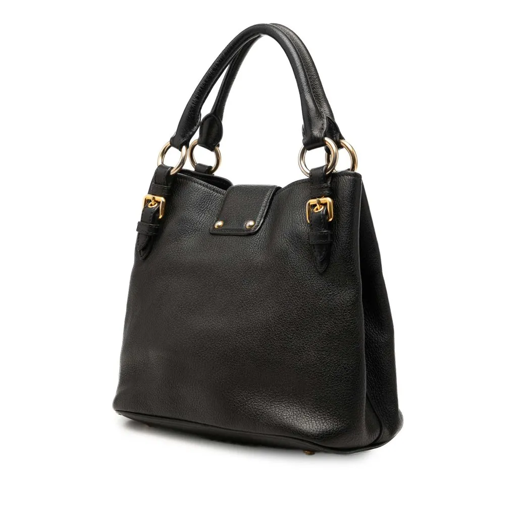 Miu Miu Goatskin Madras Satchel Black Leather Very good - Back View