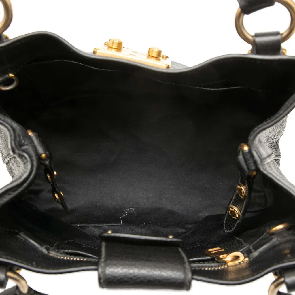 Miu Miu Goatskin Madras Satchel Black Leather Very good - Model View