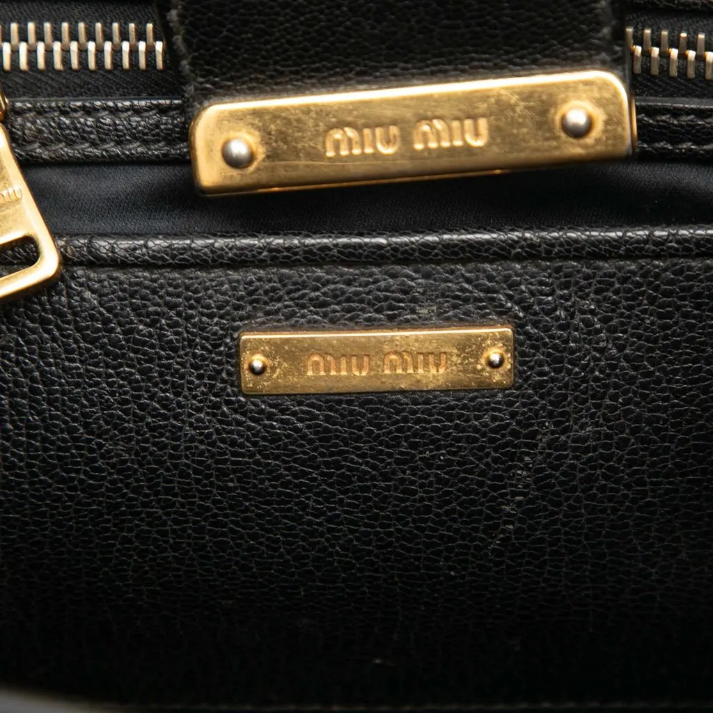 Miu Miu Goatskin Madras Satchel Black Leather Very good - Box View