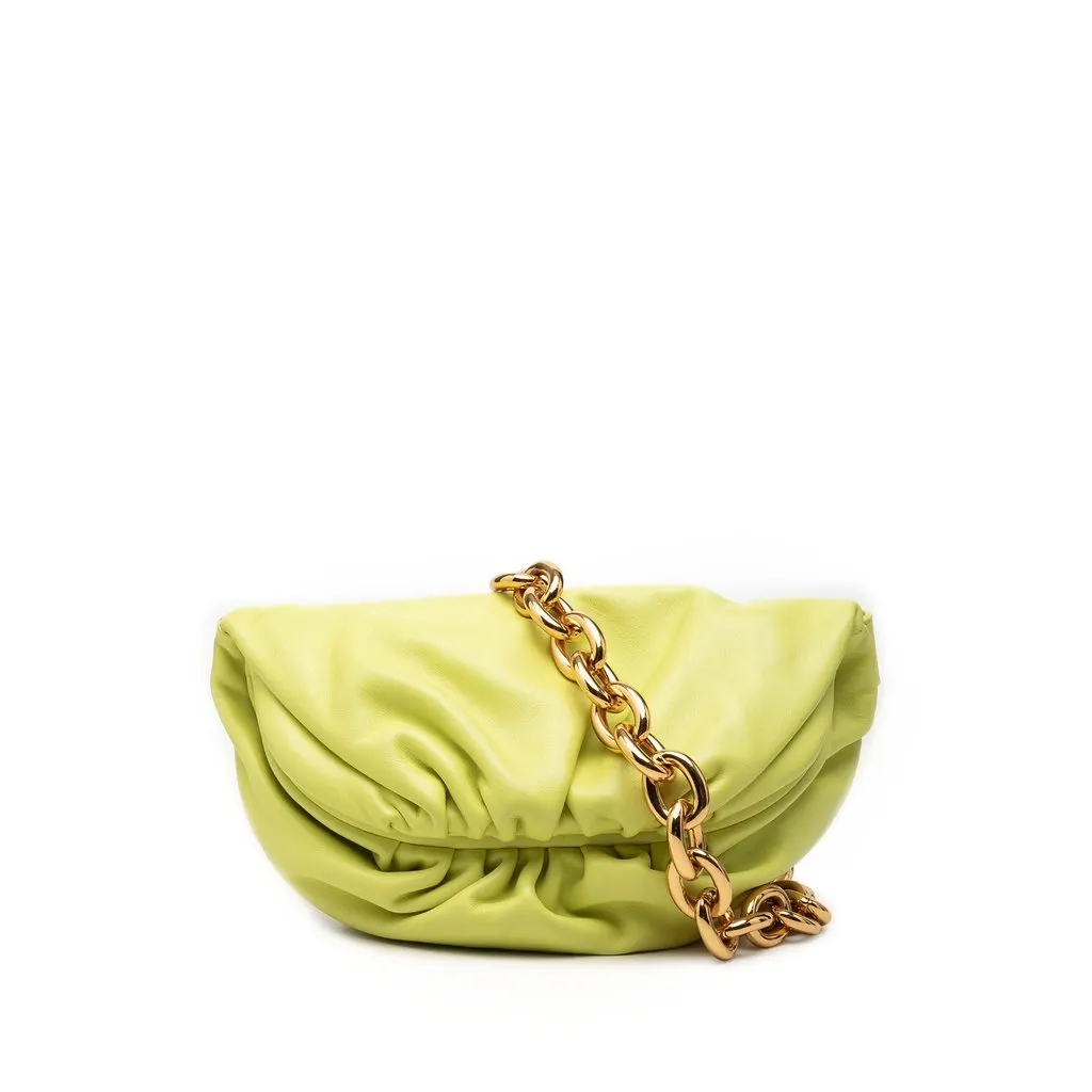 Bottega Veneta Lambskin Belt Chain Pouch Green Leather Very good - Front View