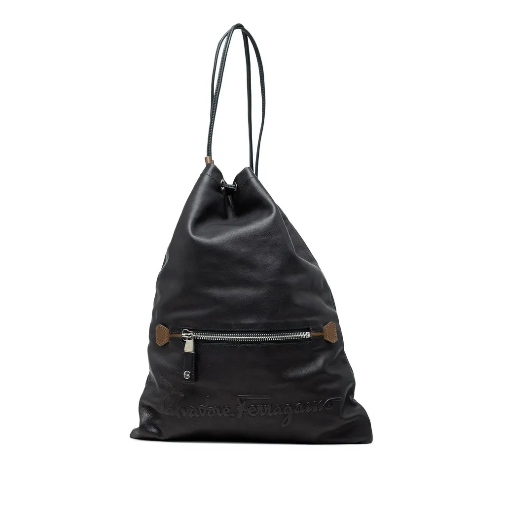 Salvatore Ferragamo Leather Kentucky Drawstring Backpack Black Leather Very good - Front View