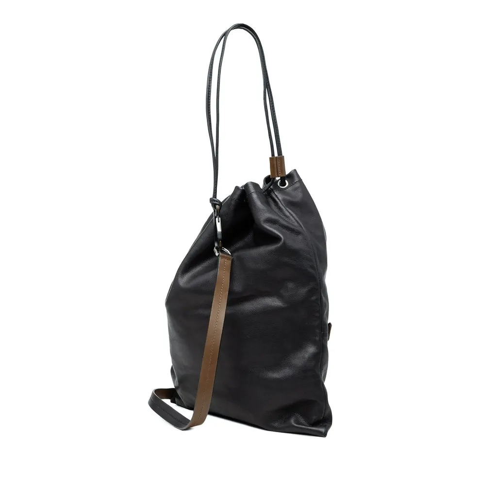 Salvatore Ferragamo Leather Kentucky Drawstring Backpack Black Leather Very good - Back View