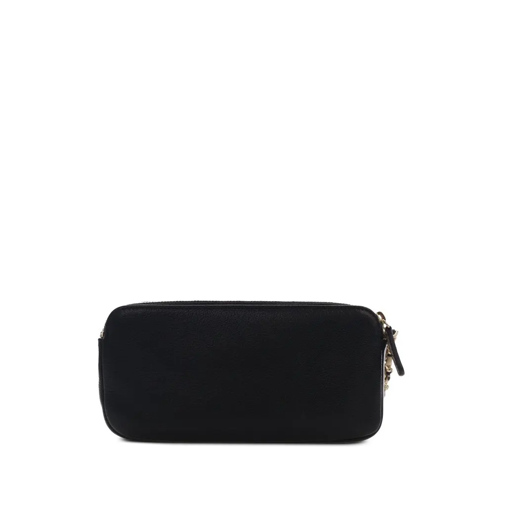 Chanel CC Calfskin Double Zip Wallet On Chain Black Leather Good - Back View