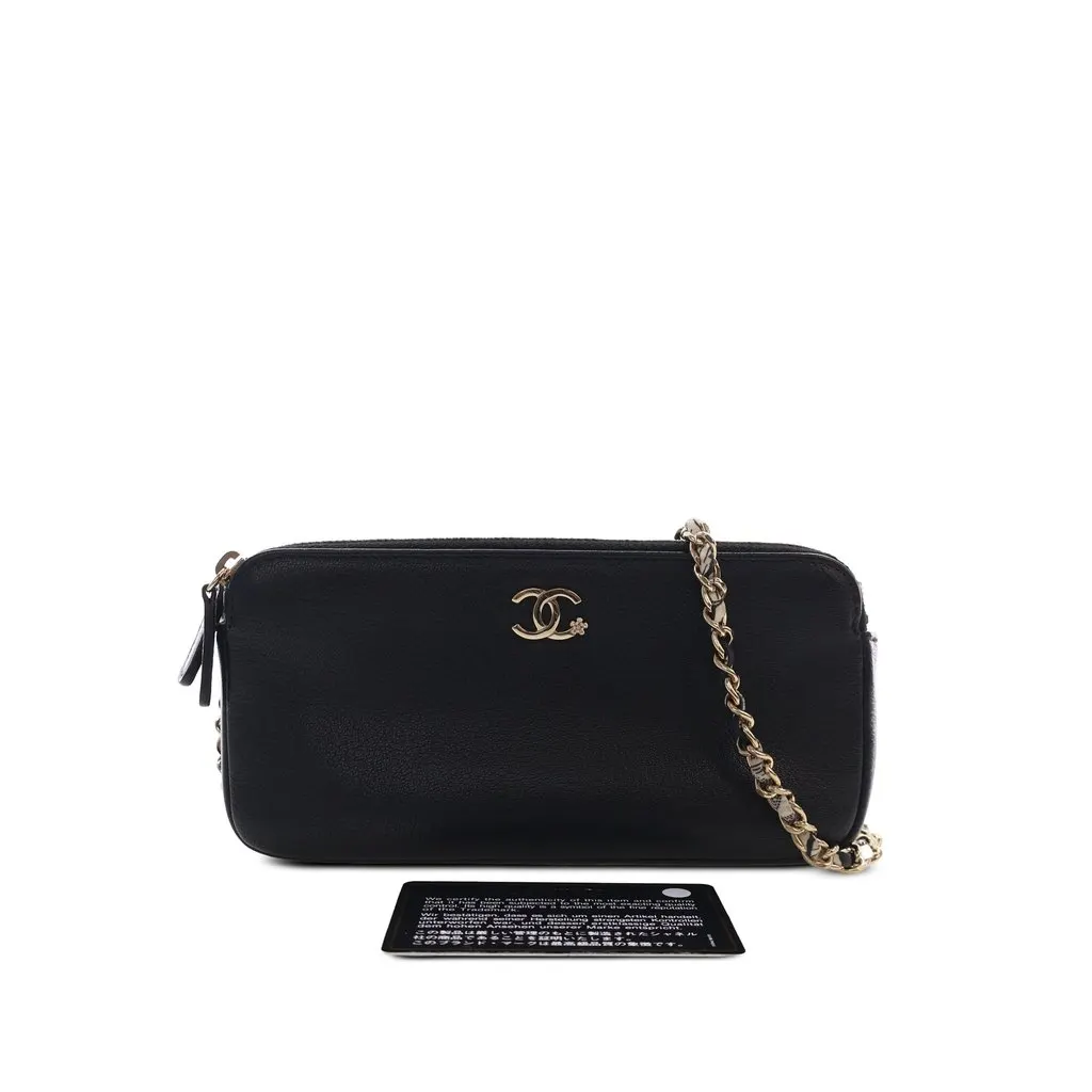 Chanel CC Calfskin Double Zip Wallet On Chain Black Leather Good - Box View