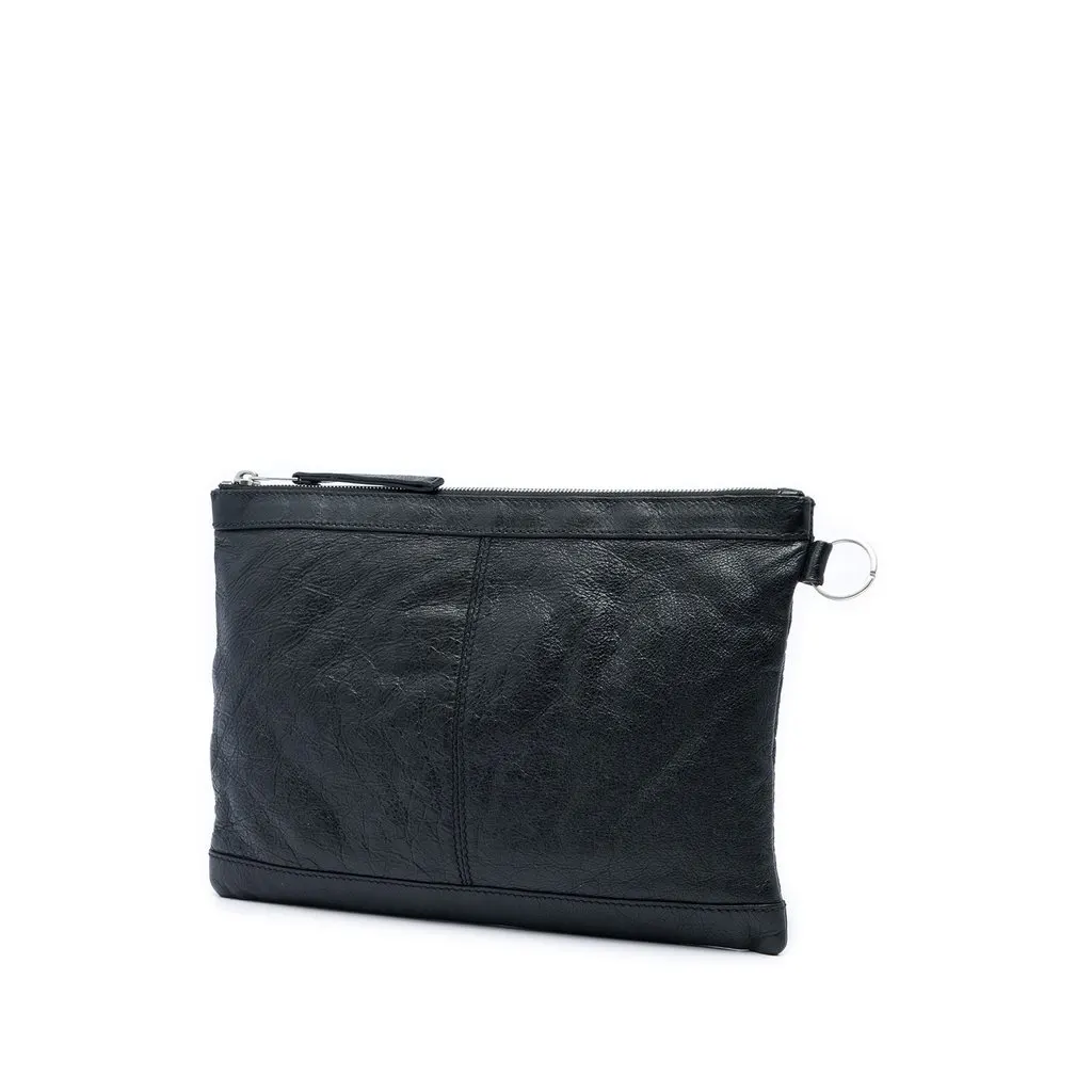 Balenciaga Lambskin Motocross Classic Clip Clutch M Black Leather Very good - Back View