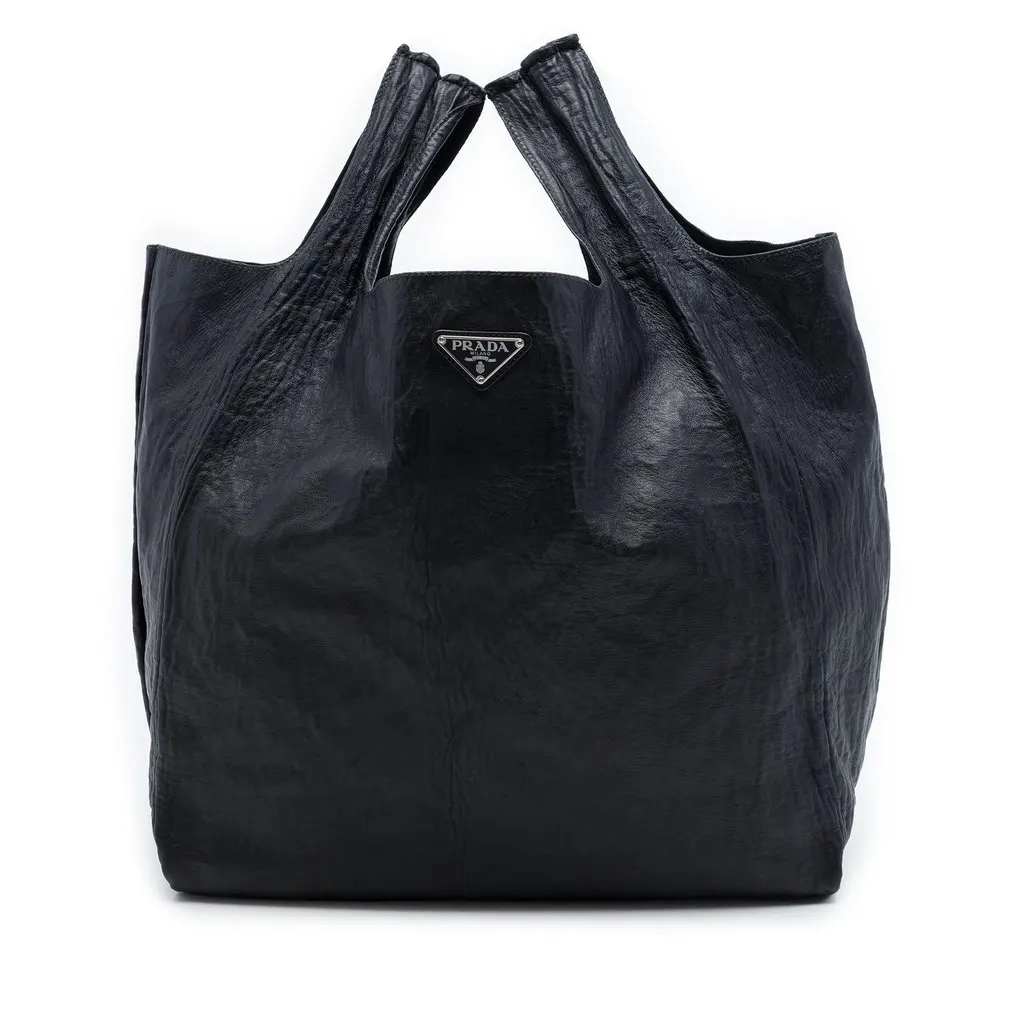 Prada Crinkled Nappa Tote Black Leather Very good - Front View