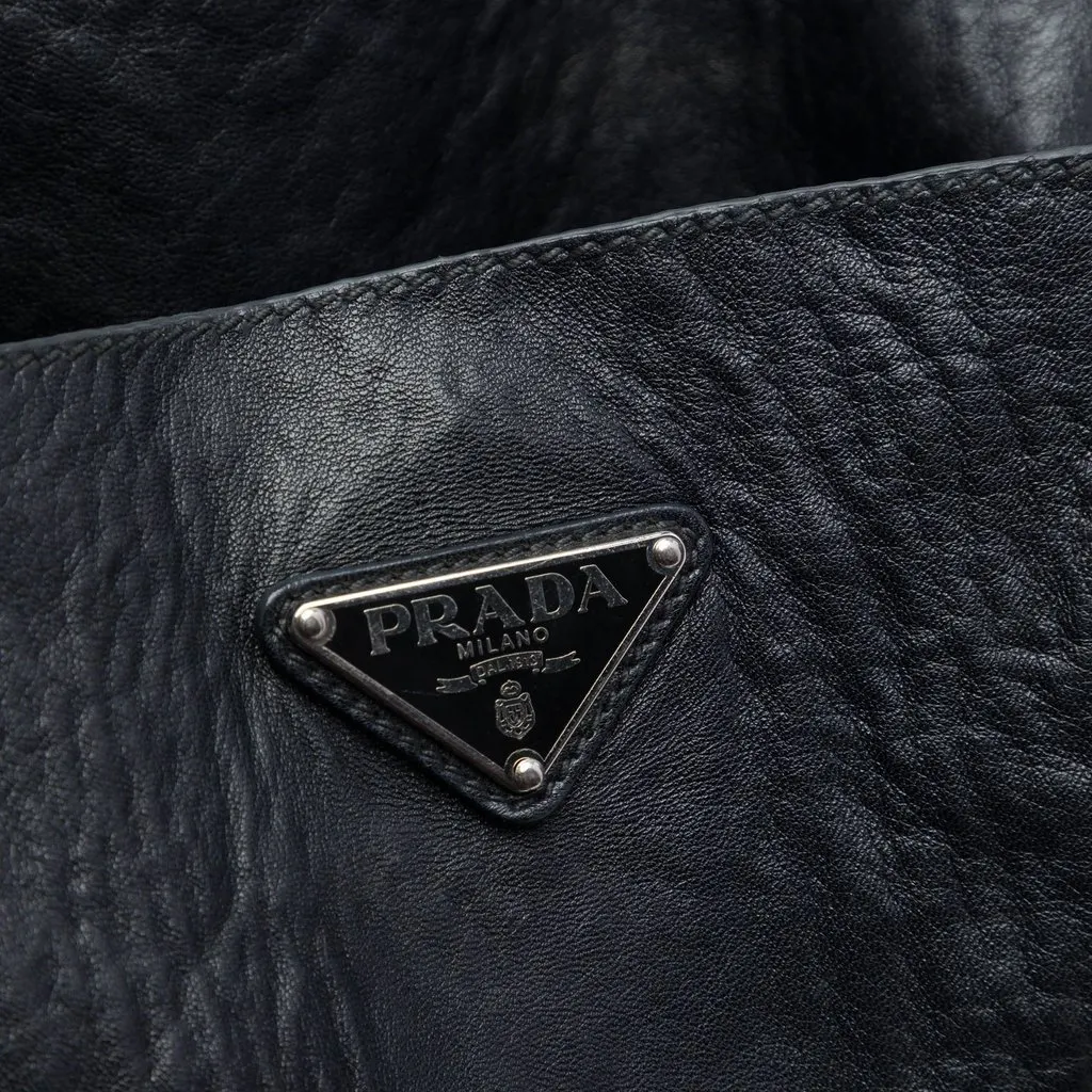 Prada Crinkled Nappa Tote Black Leather Very good - Box View