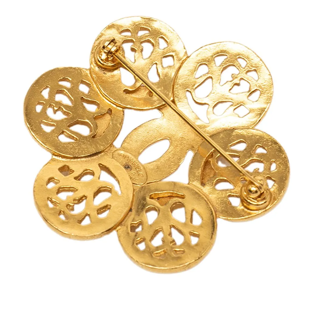 Chanel CC Gold Plated Flower Brooch Gold Metal Very good - Back View