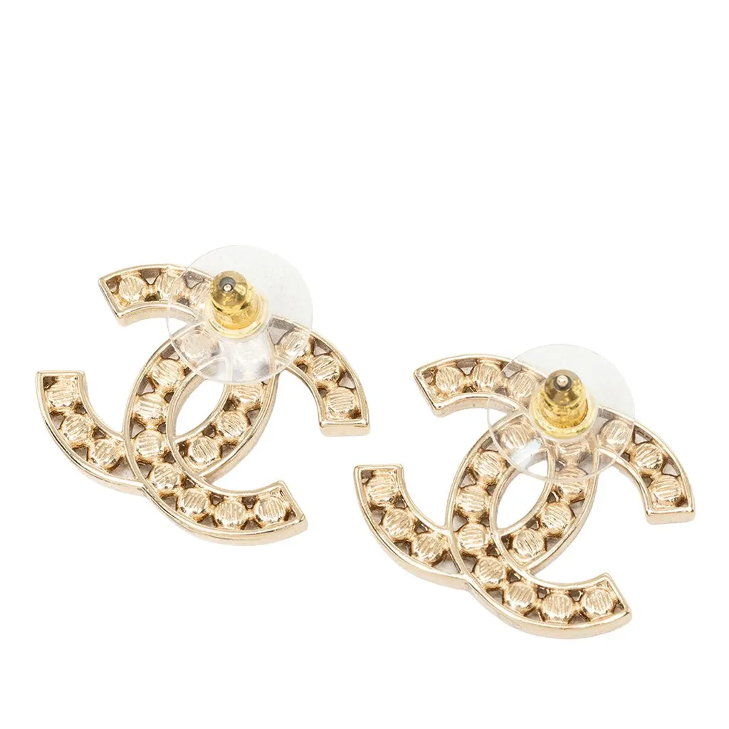 Chanel CC Gold Plated Strass Push Back Earrings Gold Metal Very good - Back View