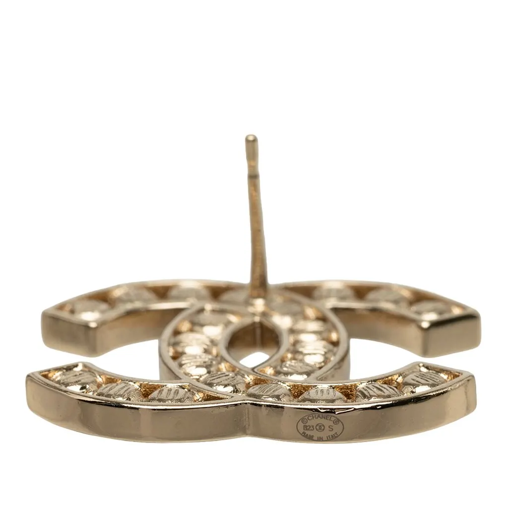 Chanel CC Gold Plated Strass Push Back Earrings Gold Metal Very good - Inside View