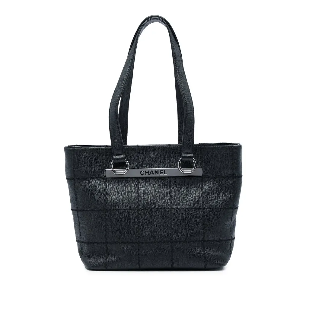 Chanel Caviar Chocolate Bar Tote Black Leather Very good - Front View