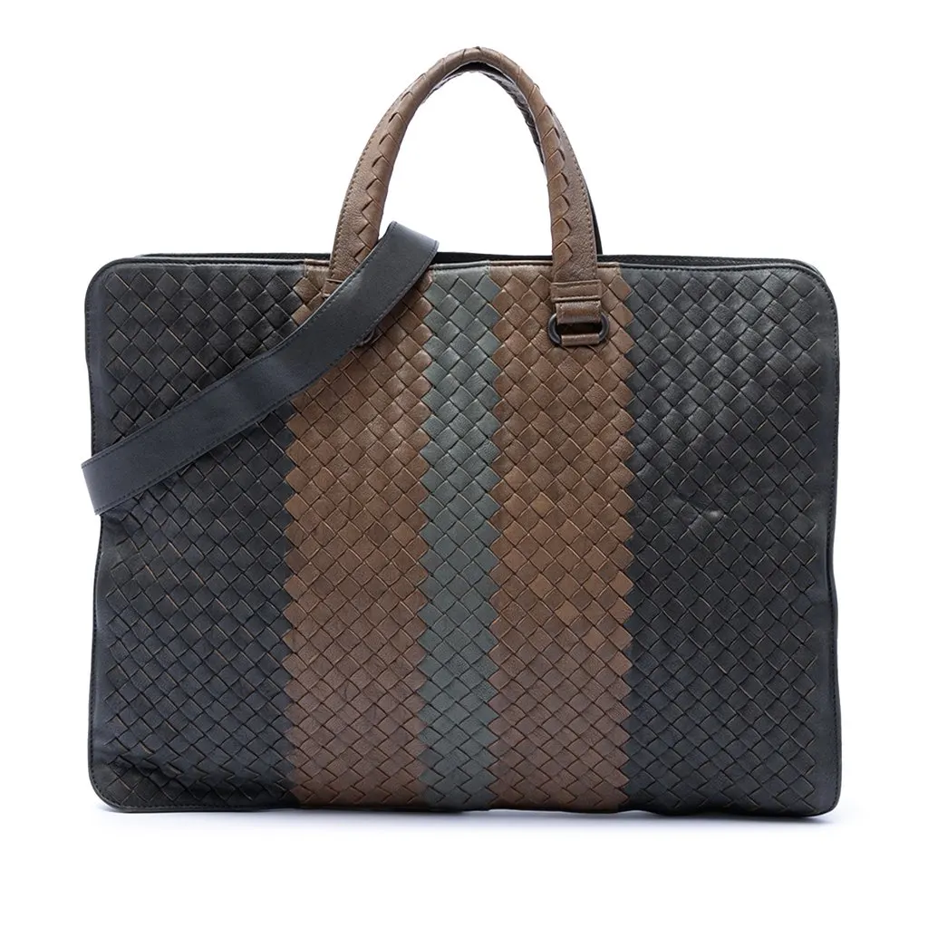 Bottega Veneta Nappa Intrecciato Club Fume Briefcase Brown Leather Very good - Front View