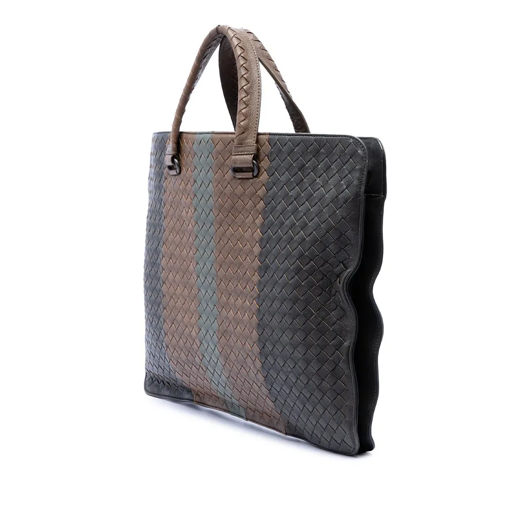 Bottega Veneta Nappa Intrecciato Club Fume Briefcase Brown Leather Very good - Back View