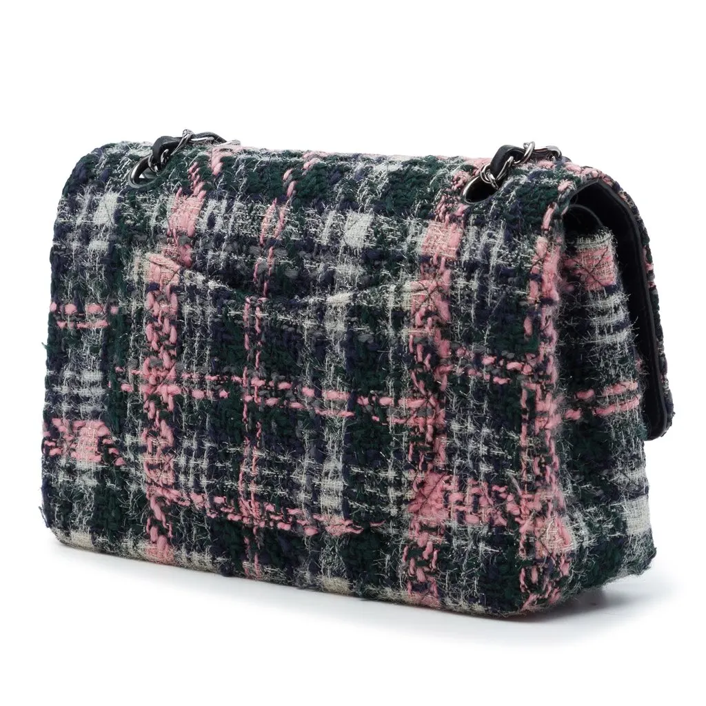 Chanel Medium Classic Tweed Double Flap Green Very good - Back View