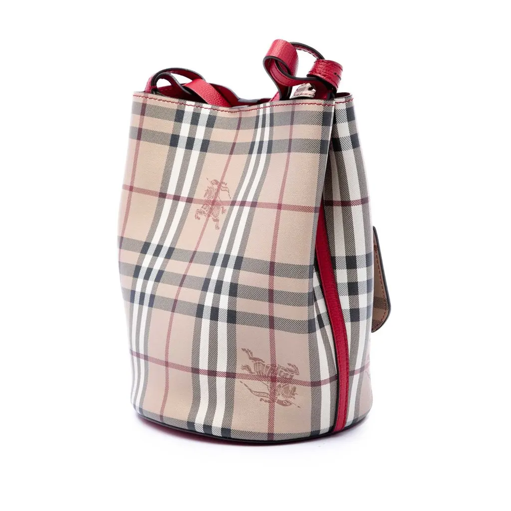 Burberry Haymarket Check Coated Canvas Lorne Bucket Bag Beige Very good - Back View
