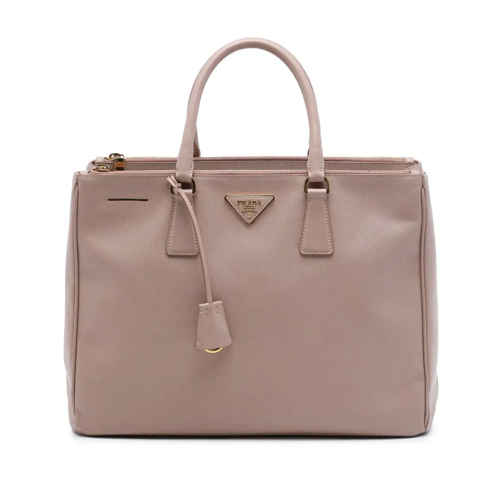 Prada Large Saffiano Lux Galleria Double Zip Tote Brown Leather Very good - Front View