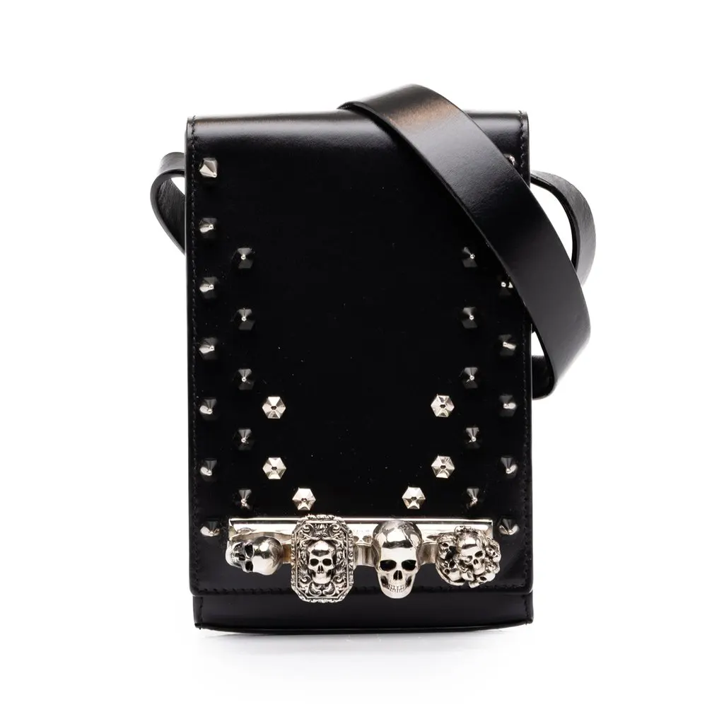 Alexander McQueen Studded Leather Skull Four Ring Crossbody Black Leather Very good - Front View