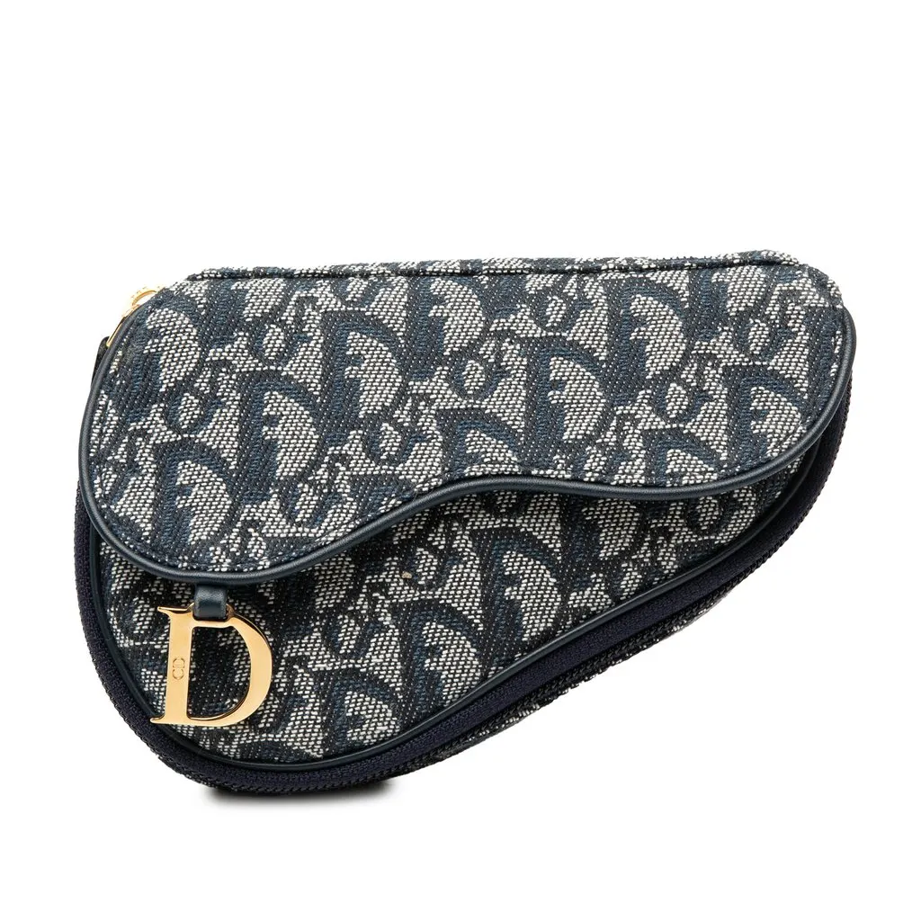 Dior Diorissimo Canvas Saddle Pouch Blue Very good - Front View