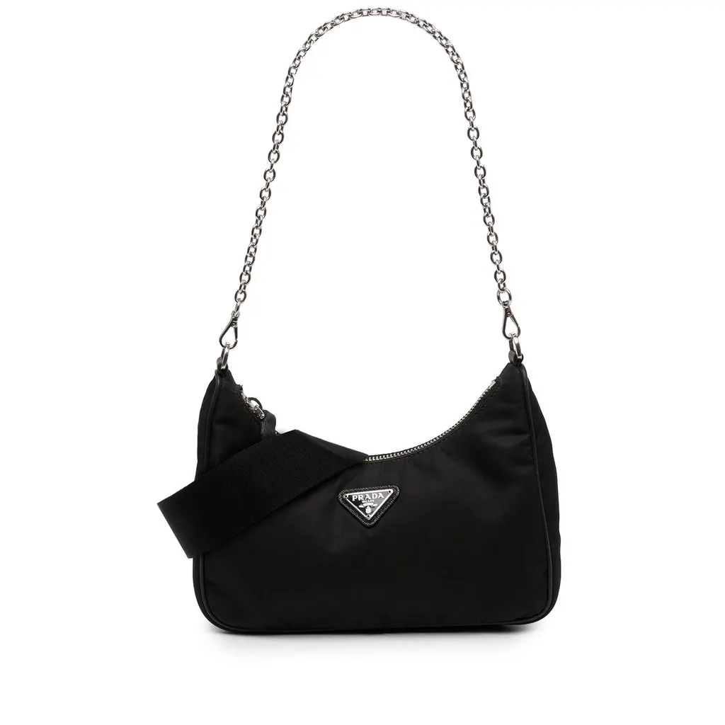 Prada Mini Saffiano Trimmed Tessuto Re Edition 2005 Satchel Black Polyamide Good - Front View