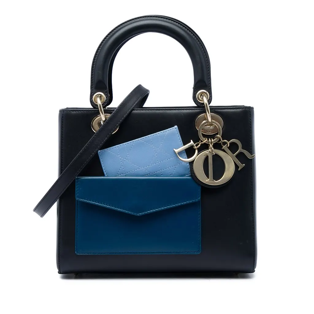 Dior Medium Calfskin Pockets Lady Dior Black Leather Very good - Front View