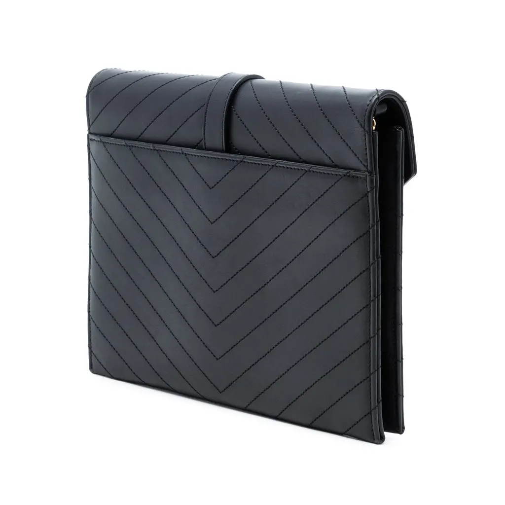 Saint Laurent Chevron Calfskin Classic Monogram Envelope Crossbody Black Leather Very good - Back View