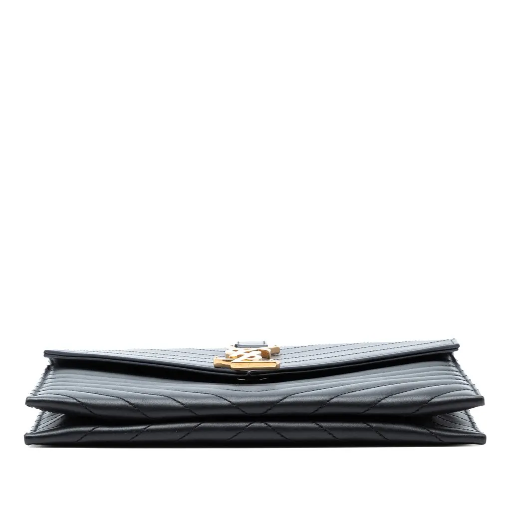 Saint Laurent Chevron Calfskin Classic Monogram Envelope Crossbody Black Leather Very good - Inside View