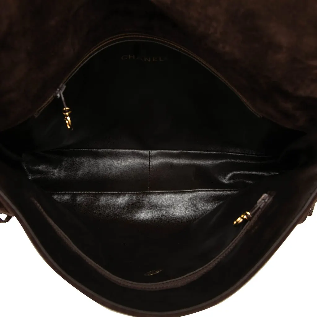 Chanel CC Suede Tassel Flap Crossbody Brown Leather Good - Model View