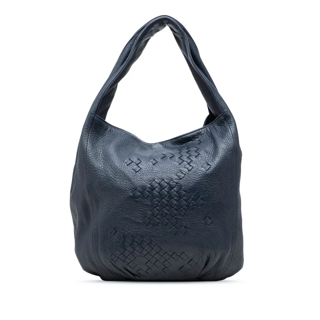 Bottega Veneta Intrecciato Trimmed Cervo Deerskin Hobo Blue Leather Very good - Front View