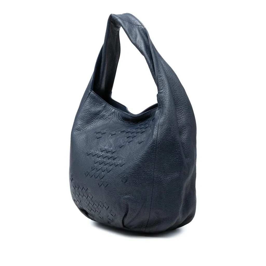 Bottega Veneta Intrecciato Trimmed Cervo Deerskin Hobo Blue Leather Very good - Back View