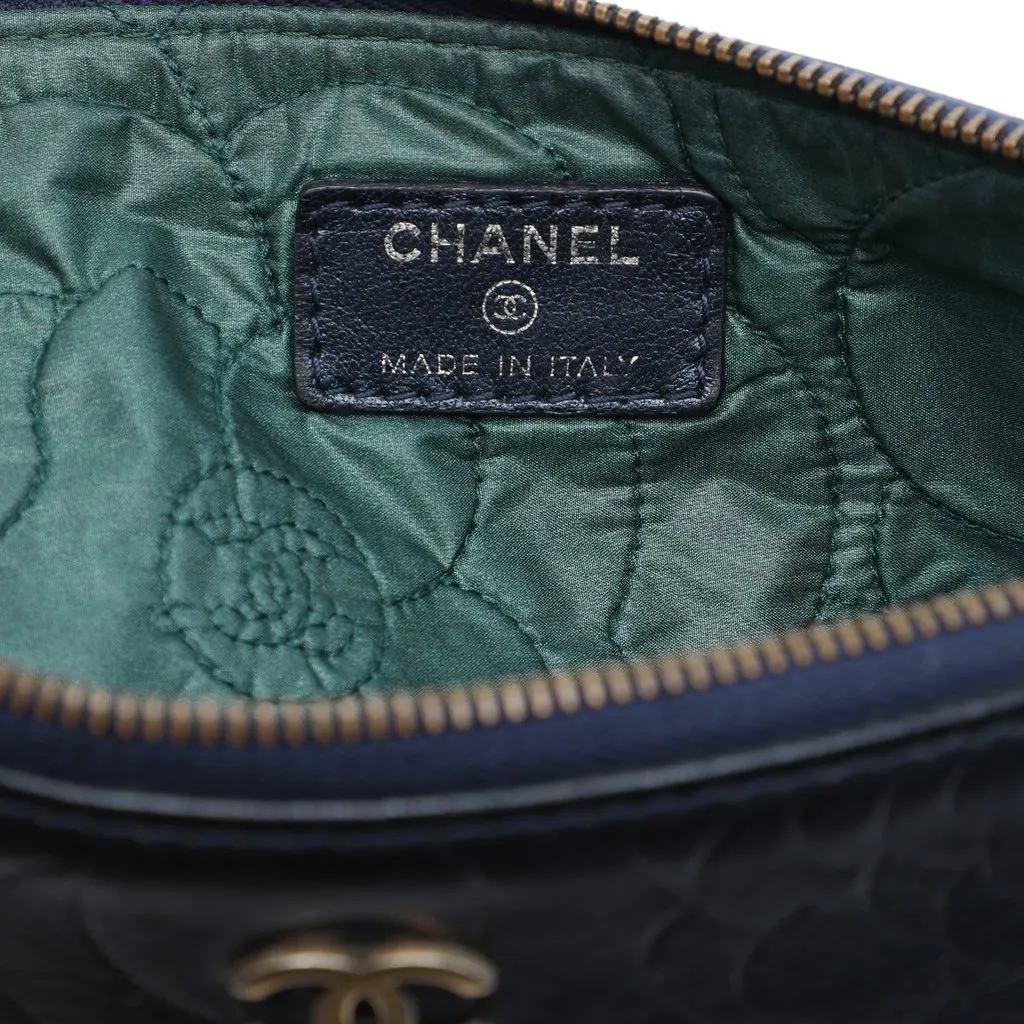 Chanel Medium CC Embossed Lambskin Camellia O Case Clutch Blue Leather Very good - Box View