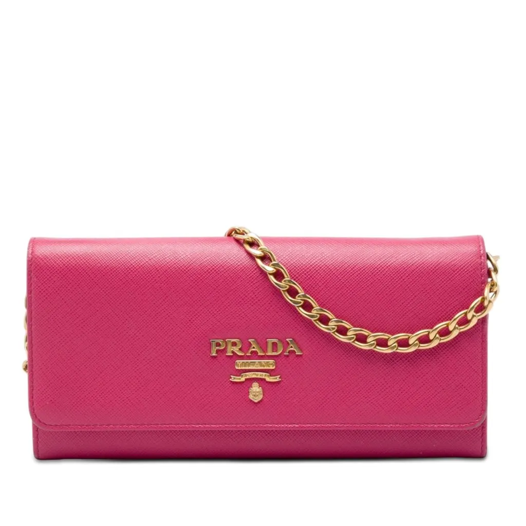 Prada Saffiano Lux Wallet On Chain Pink Leather Good - Front View