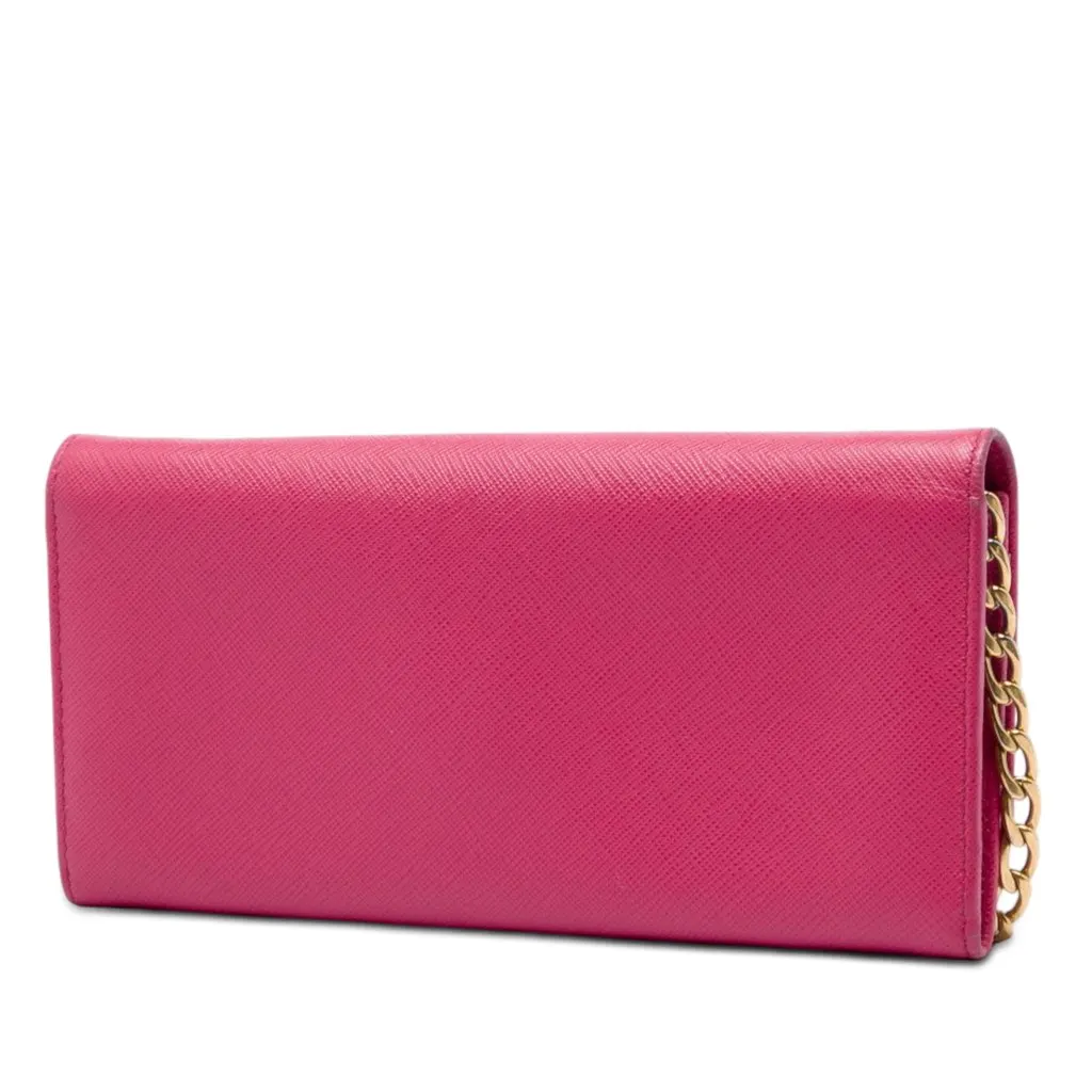 Prada Saffiano Lux Wallet On Chain Pink Leather Good - Back View