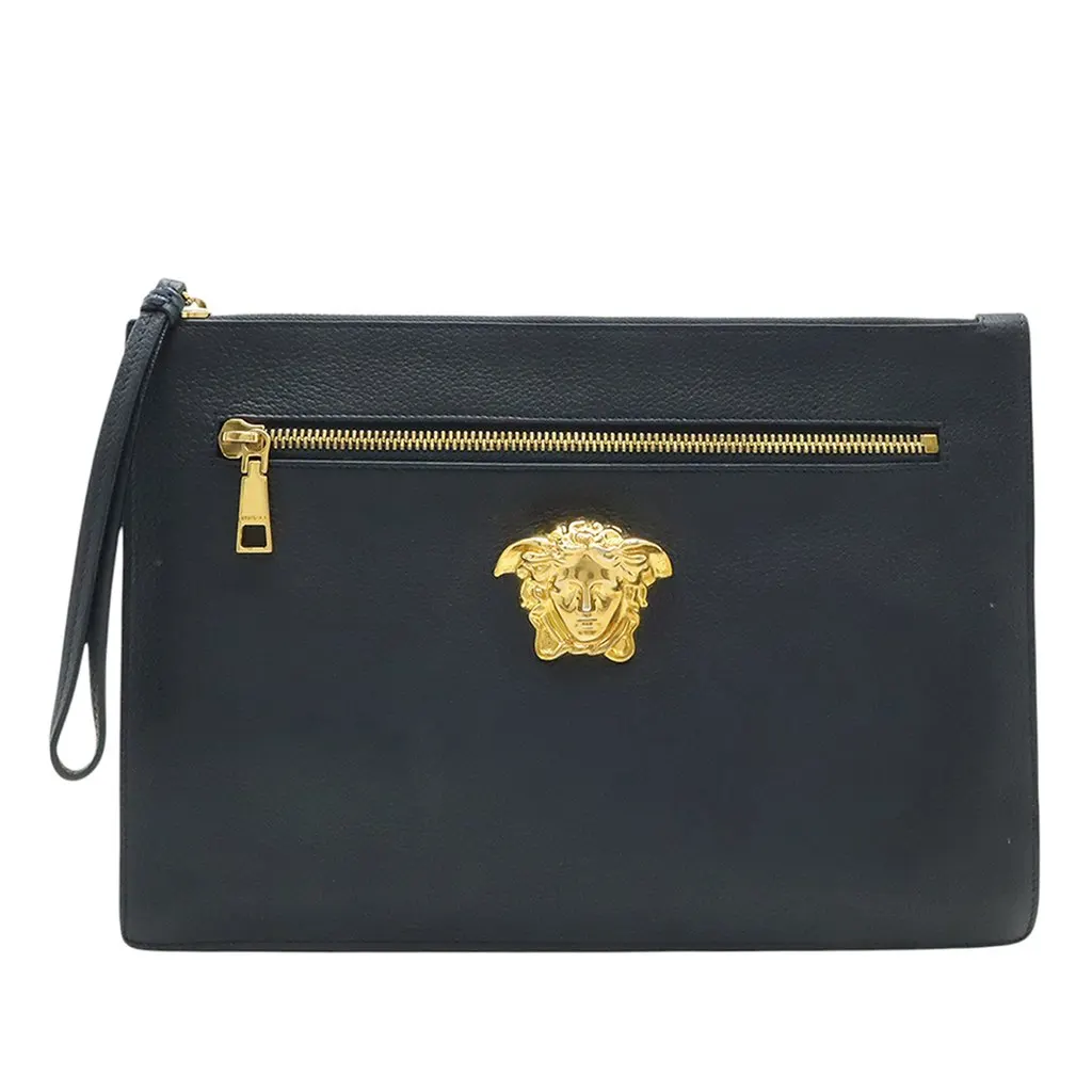 Versace Large La Medusa Palazzo Leather Clutch Black Leather Very good - Front View