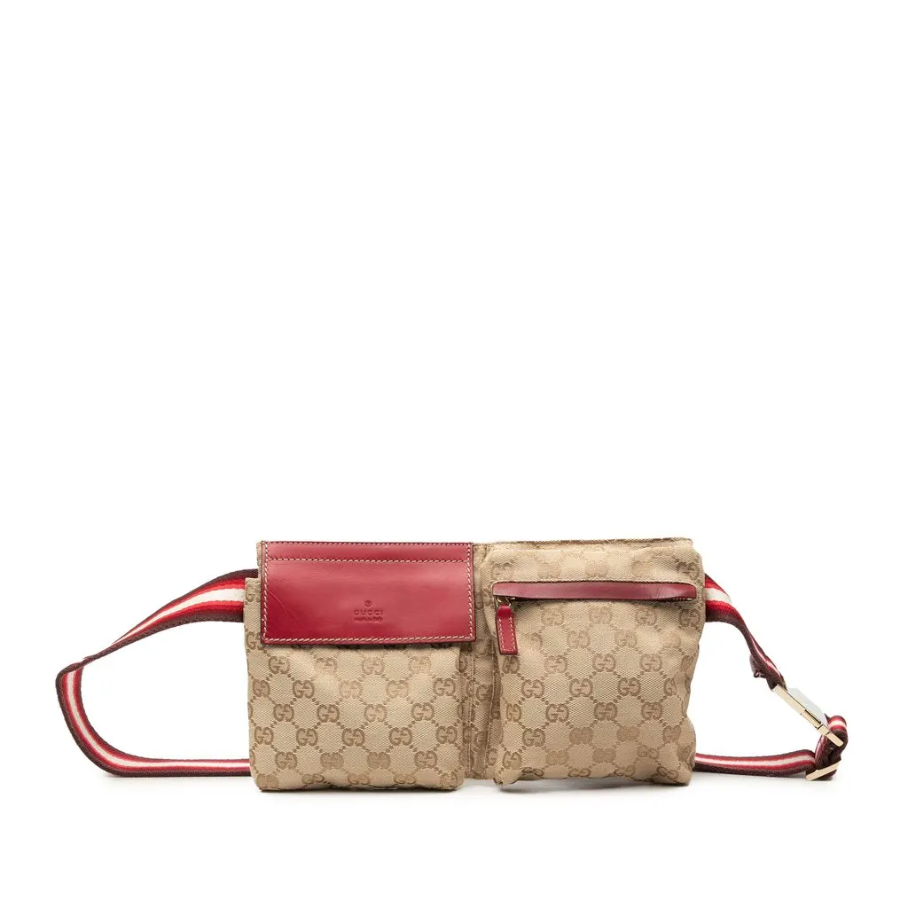 Gucci GG Canvas Web Double Pocket Belt Bag Beige Very good - Front View
