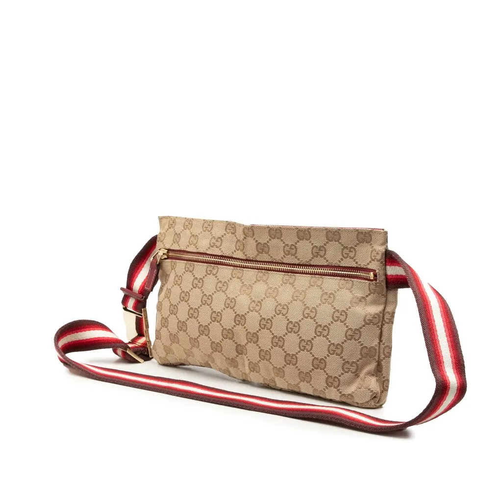 Gucci GG Canvas Web Double Pocket Belt Bag Beige Very good - Back View