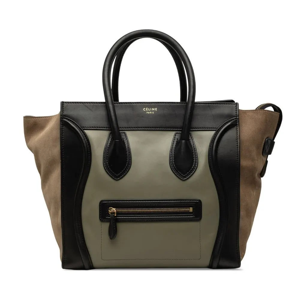 Celine Mini Tricolor Calfskin and Suede Luggage Tote Brown Leather Very good - Front View