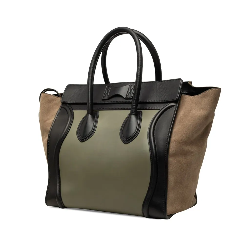 Celine Mini Tricolor Calfskin and Suede Luggage Tote Brown Leather Very good - Back View