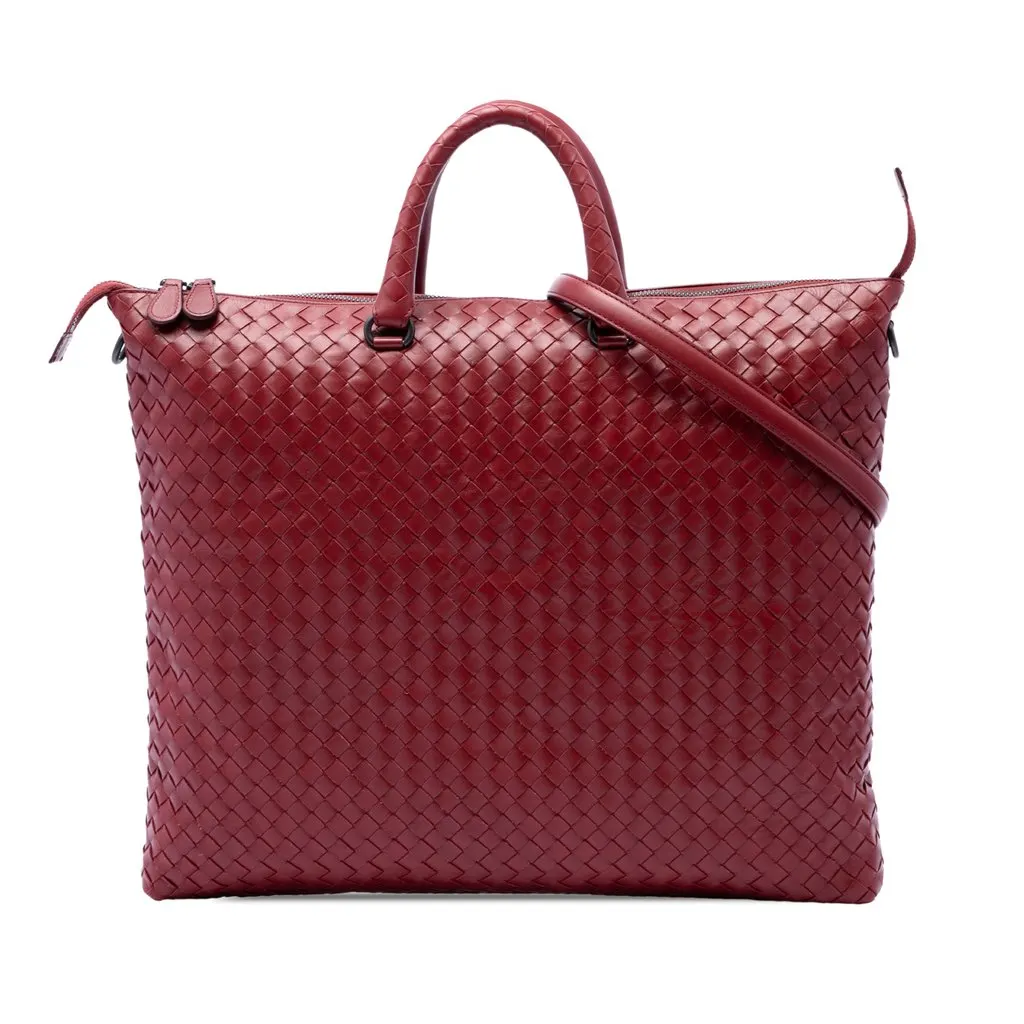 Bottega Veneta Maxi Nappa Intrecciato Convertible Tote Red Leather Very good - Front View
